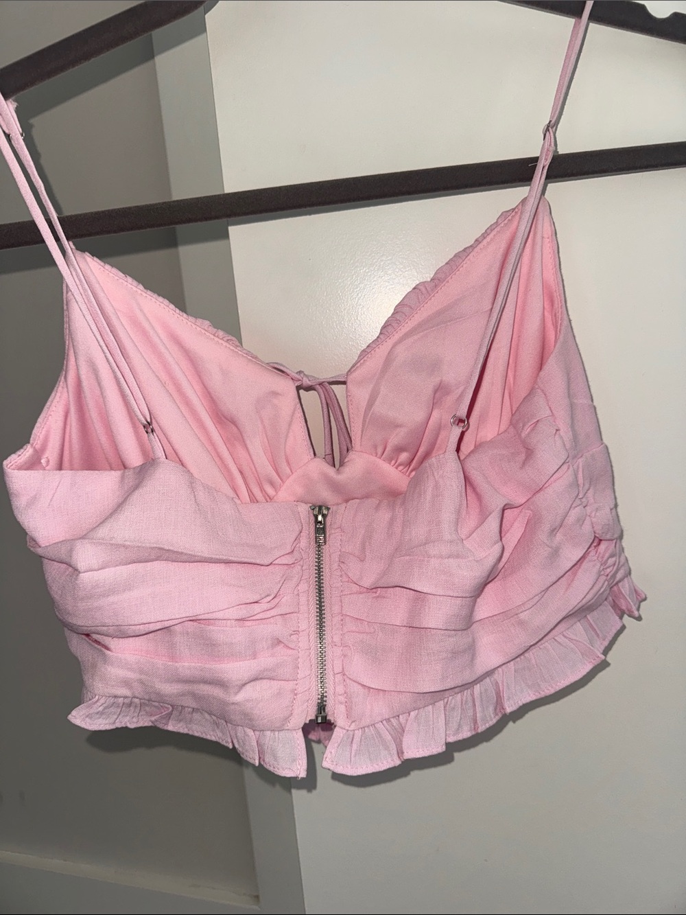 Pink Ruched Tie-Front Cropped Cami - Picture 5 of 5
